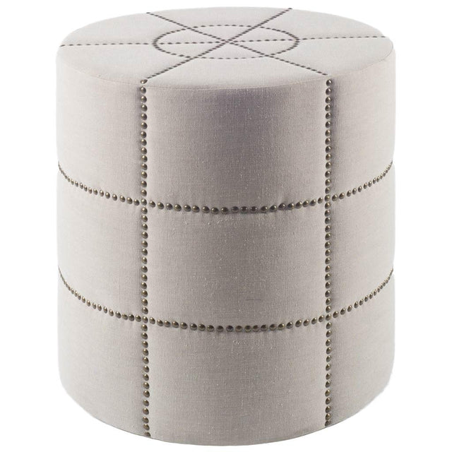 Mercana Beacon 20.5"H Cream Fabric w/ Metal Tacks Round Ottoman