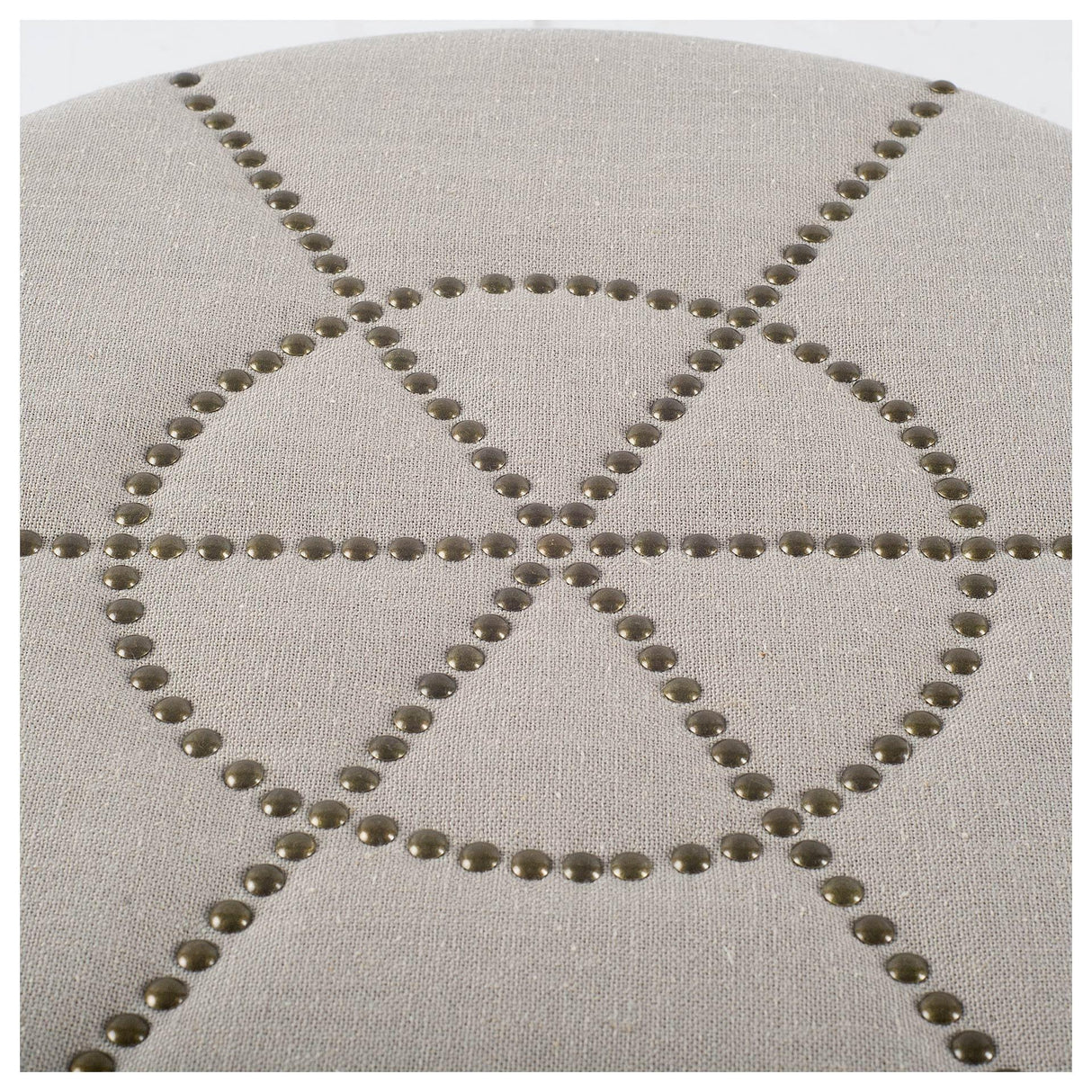Mercana Beacon 20.5"H Cream Fabric w/ Metal Tacks Round Ottoman