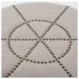 Mercana Beacon 20.5"H Cream Fabric w/ Metal Tacks Round Ottoman