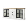 Mercana Bourchier 75x21 White/Black Solid Wood Frame Brown Top 4 Drawer 2 Glass Cabinet Buffet