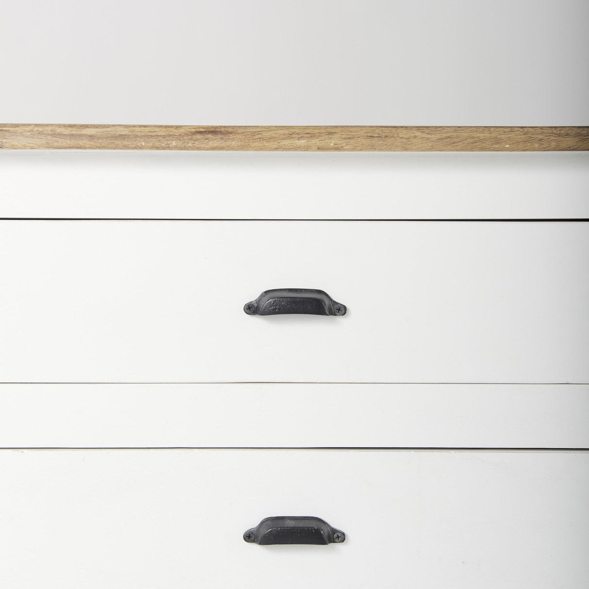 Mercana Bourchier 75x21 White/Black Solid Wood Frame Brown Top 4 Drawer 2 Glass Cabinet Buffet