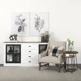 Mercana Bourchier 75x21 White/Black Solid Wood Frame Brown Top 4 Drawer 2 Glass Cabinet Buffet