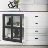 Mercana Bourchier 75x21 White/Black Solid Wood Frame Brown Top 4 Drawer 2 Glass Cabinet Buffet