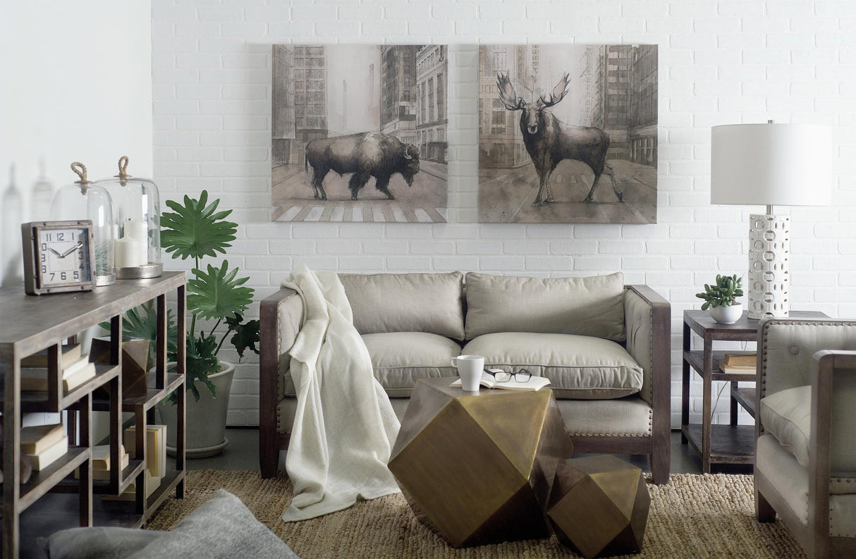 Mercana Wright I 16L x 66W Brown Wood Multi-Level Shelf Console Table