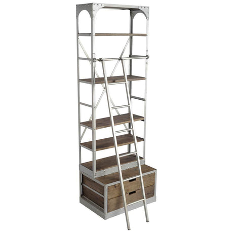 Mercana Brodie III 32L x 22W x 94H Medium Brown Wood Silver Accent Four Shelf Shelving Unit
