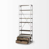 Mercana Brodie III 32L x 22W x 94H Medium Brown Wood Silver Accent Four Shelf Shelving Unit