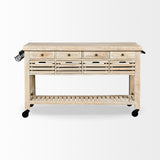 Mercana Columbia 62L x 28W x 36H I Light Brown Body w/ Black Iron Knobs Rolling Kitchen Island