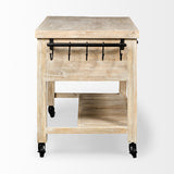 Mercana Columbia 62L x 28W x 36H I Light Brown Body w/ Black Iron Knobs Rolling Kitchen Island