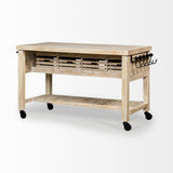 Mercana Columbia 62L x 28W x 36H I Light Brown Body w/ Black Iron Knobs Rolling Kitchen Island