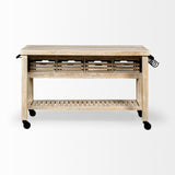 Mercana Columbia 62L x 28W x 36H I Light Brown Body w/ Black Iron Knobs Rolling Kitchen Island