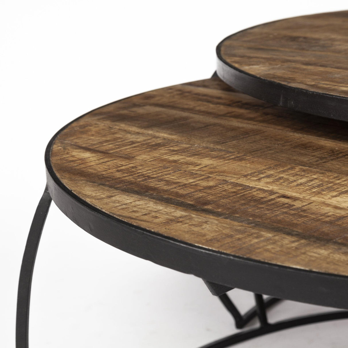 Mercana Clapp I Set of 2 (41" & 38") Round Brown Wood Top Black Iron Base Nesting Coffee Tables