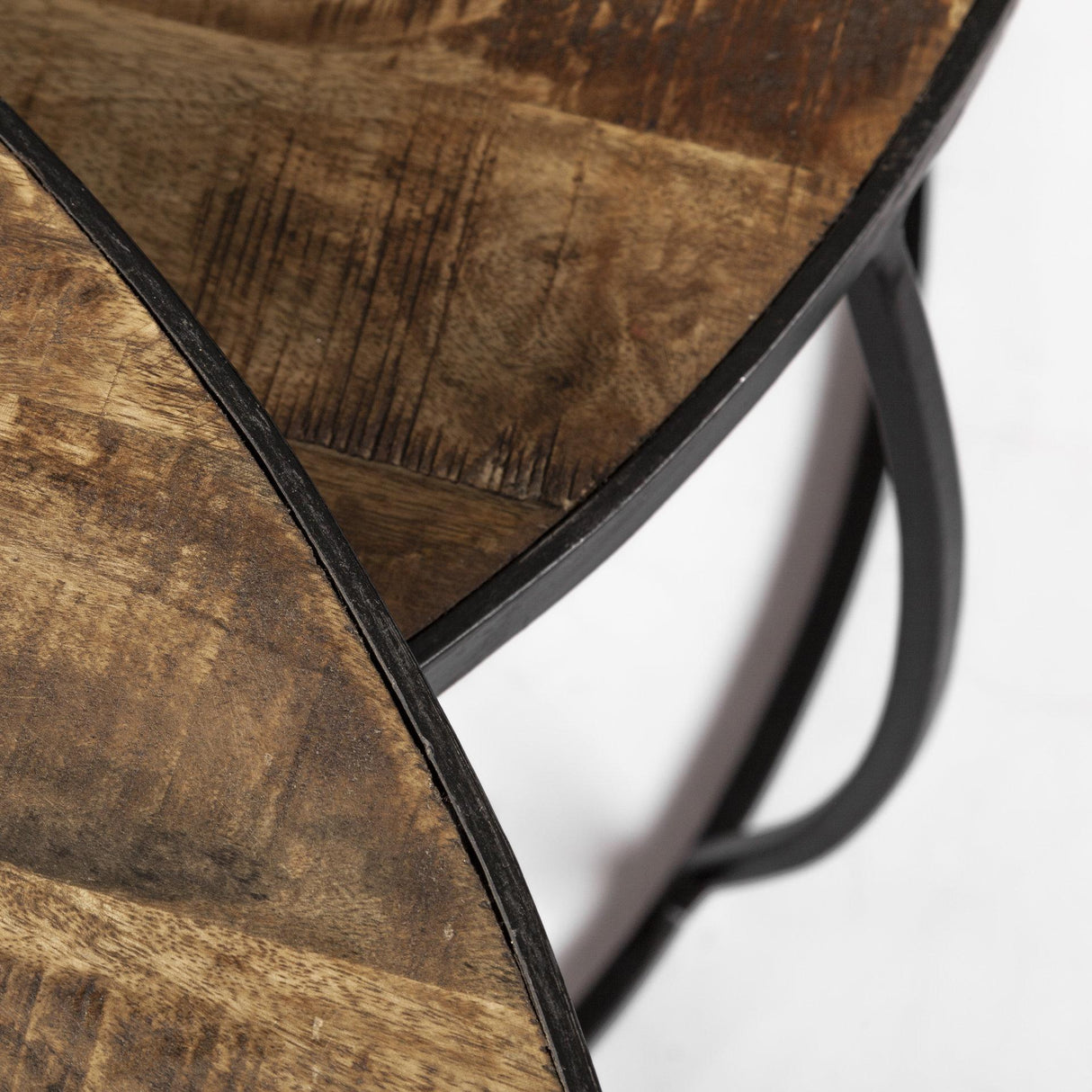 Mercana Clapp I Set of 2 (41" & 38") Round Brown Wood Top Black Iron Base Nesting Coffee Tables