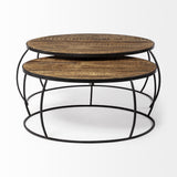 Mercana Clapp I Set of 2 (41" & 38") Round Brown Wood Top Black Iron Base Nesting Coffee Tables