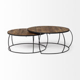 Mercana Clapp I Set of 2 (41" & 38") Round Brown Wood Top Black Iron Base Nesting Coffee Tables