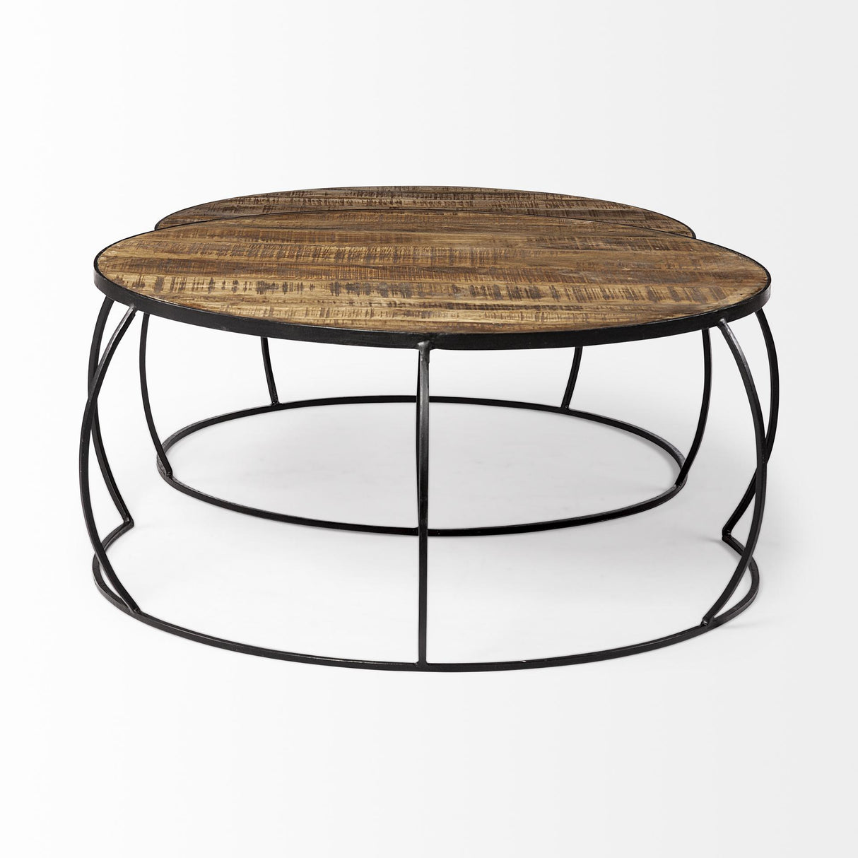 Mercana Clapp I Set of 2 (41" & 38") Round Brown Wood Top Black Iron Base Nesting Coffee Tables