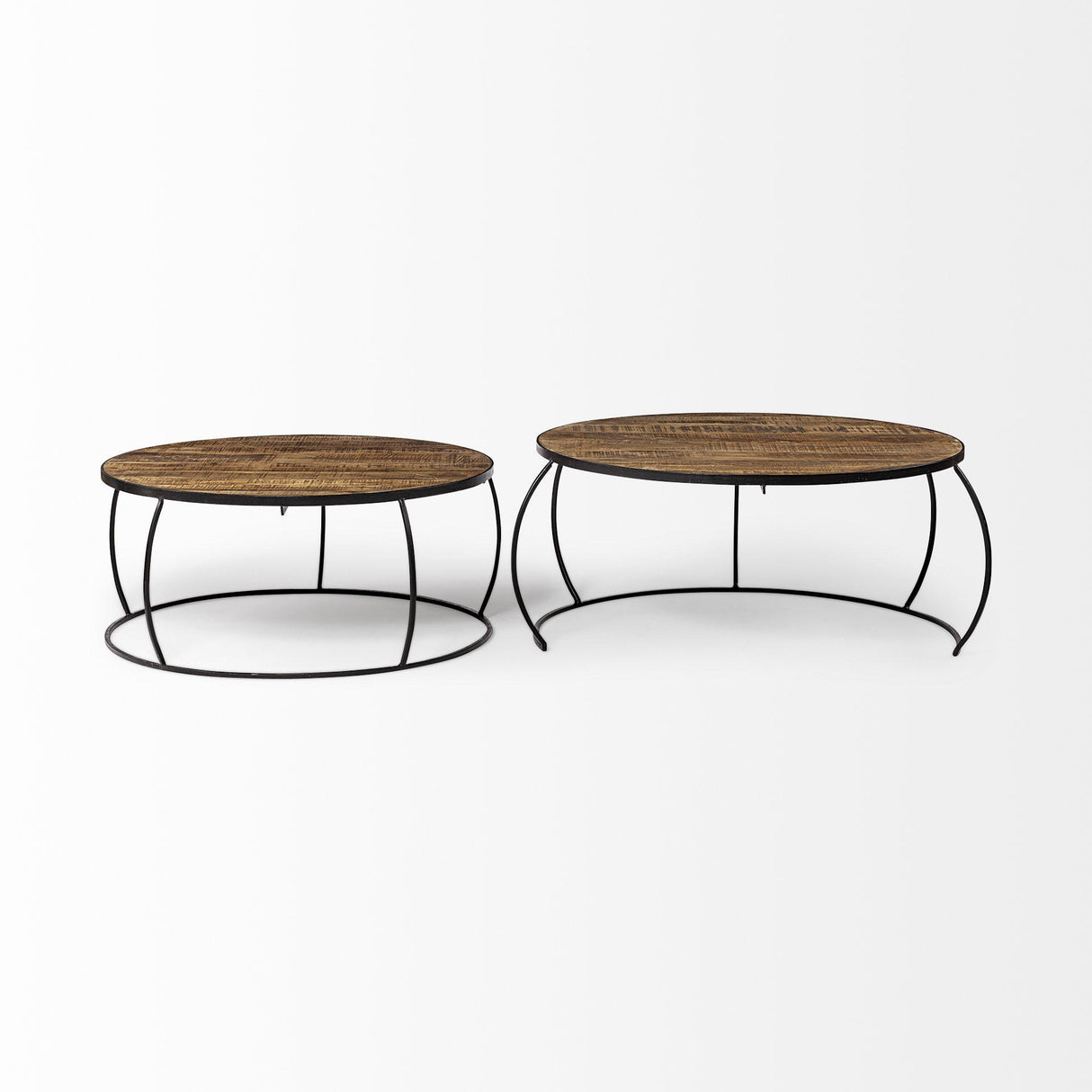 Mercana Clapp I Set of 2 (41" & 38") Round Brown Wood Top Black Iron Base Nesting Coffee Tables