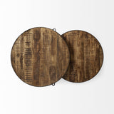 Mercana Clapp I Set of 2 (41" & 38") Round Brown Wood Top Black Iron Base Nesting Coffee Tables