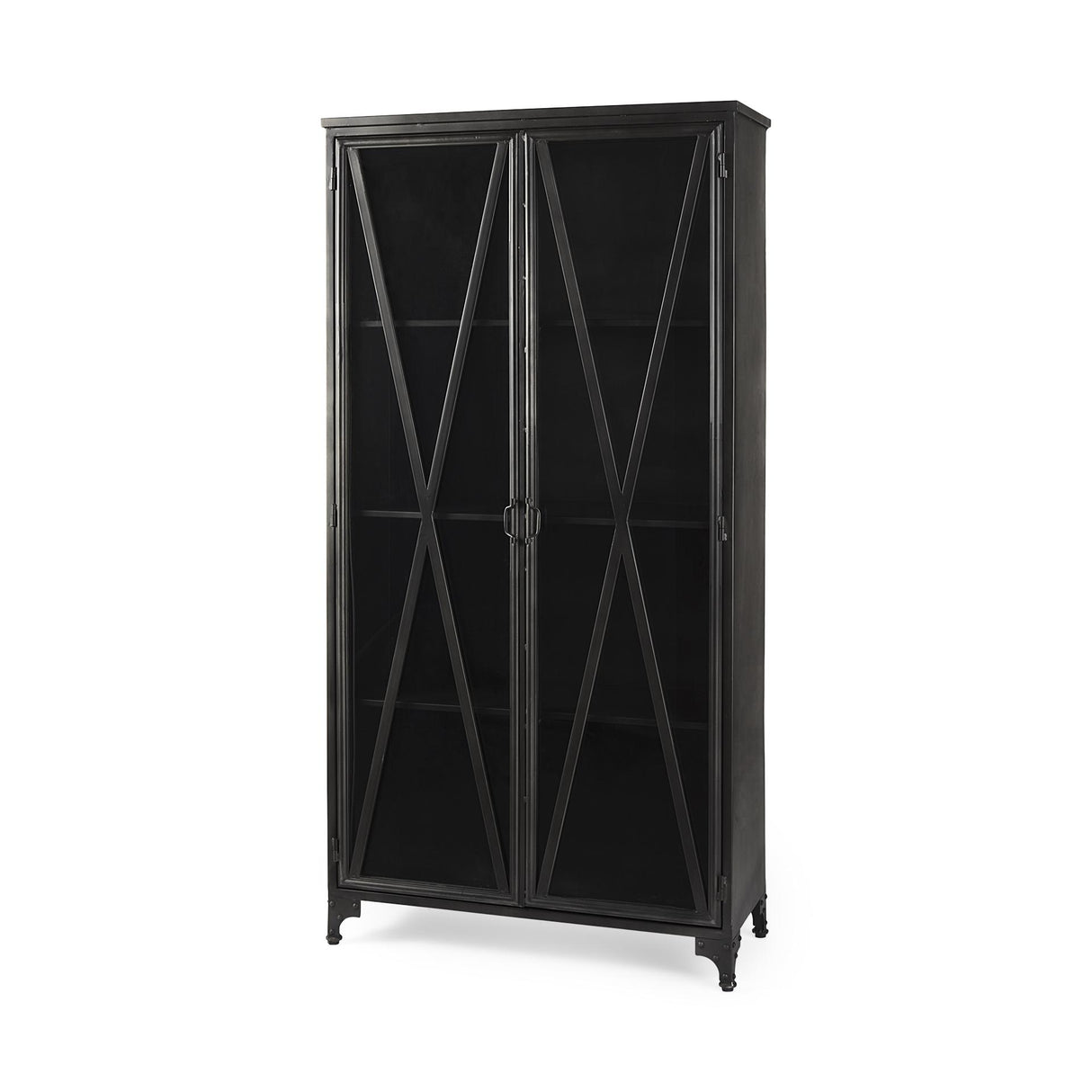 Mercana Poppy II 73.8" H Black Metal With Glass Door Display Cabinet