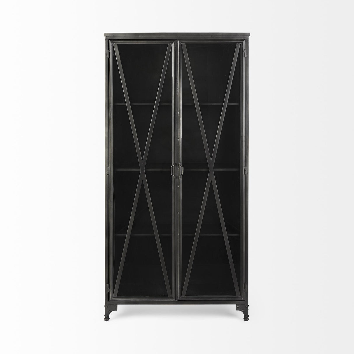 Mercana Poppy II 73.8" H Black Metal With Glass Door Display Cabinet