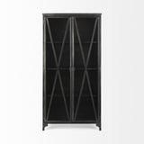 Mercana Poppy II 73.8" H Black Metal With Glass Door Display Cabinet