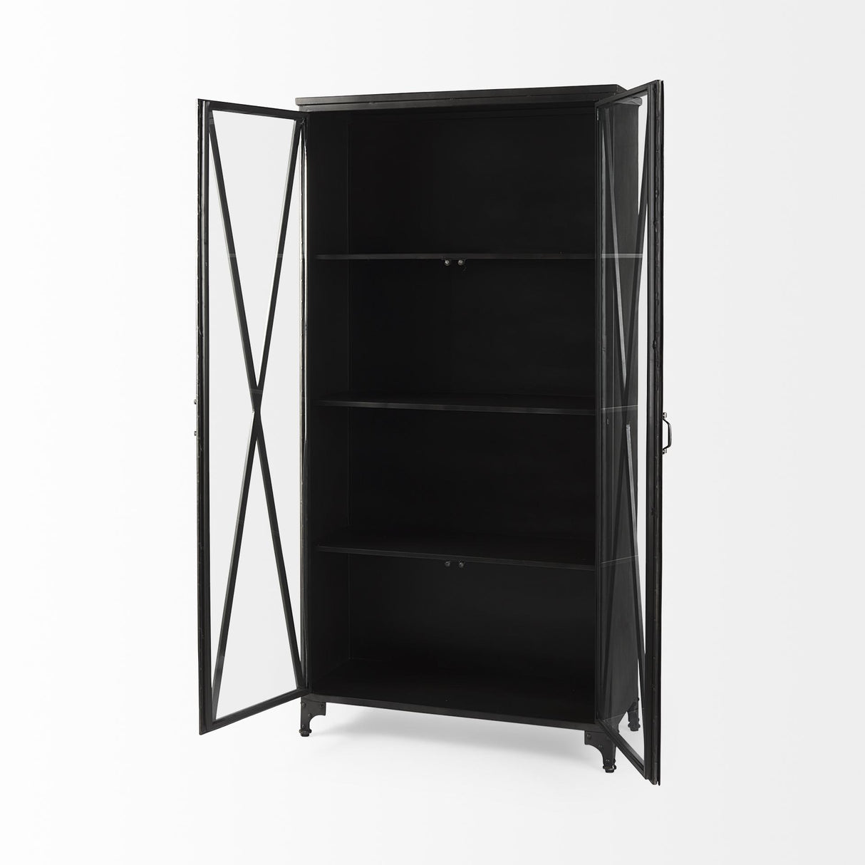Mercana Poppy II 73.8" H Black Metal With Glass Door Display Cabinet