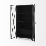 Mercana Poppy II 73.8" H Black Metal With Glass Door Display Cabinet