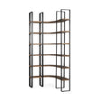Mercana Turner II 37L x 10.5W x 90H Curved Dark Brown Wood And Black Iron Six Shelving Unit