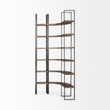 Mercana Turner II 37L x 10.5W x 90H Curved Dark Brown Wood And Black Iron Six Shelving Unit