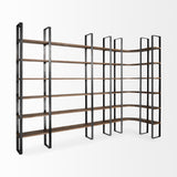 Mercana Turner II 37L x 10.5W x 90H Curved Dark Brown Wood And Black Iron Six Shelving Unit
