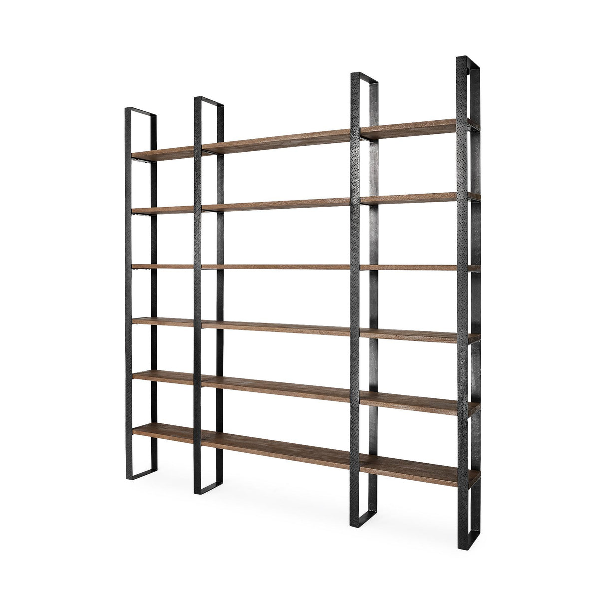 Mercana Taunton II 80L x 10.5W x 90H Dark Brown Wood And Black Iron Six Shelving Unit
