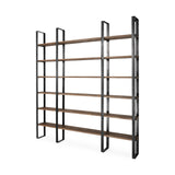 Mercana Taunton II 80L x 10.5W x 90H Dark Brown Wood And Black Iron Six Shelving Unit