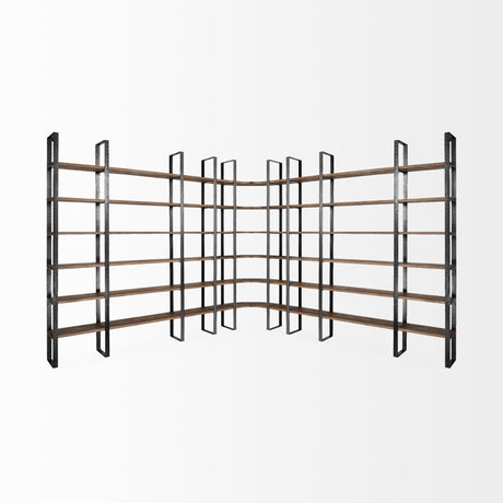 Mercana Taunton II 80L x 10.5W x 90H Dark Brown Wood And Black Iron Six Shelving Unit