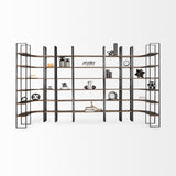 Mercana Taunton II 80L x 10.5W x 90H Dark Brown Wood And Black Iron Six Shelving Unit
