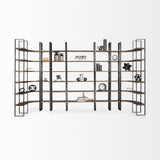 Mercana Taunton II 80L x 10.5W x 90H Dark Brown Wood And Black Iron Six Shelving Unit