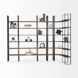 Mercana Taunton II 80L x 10.5W x 90H Dark Brown Wood And Black Iron Six Shelving Unit
