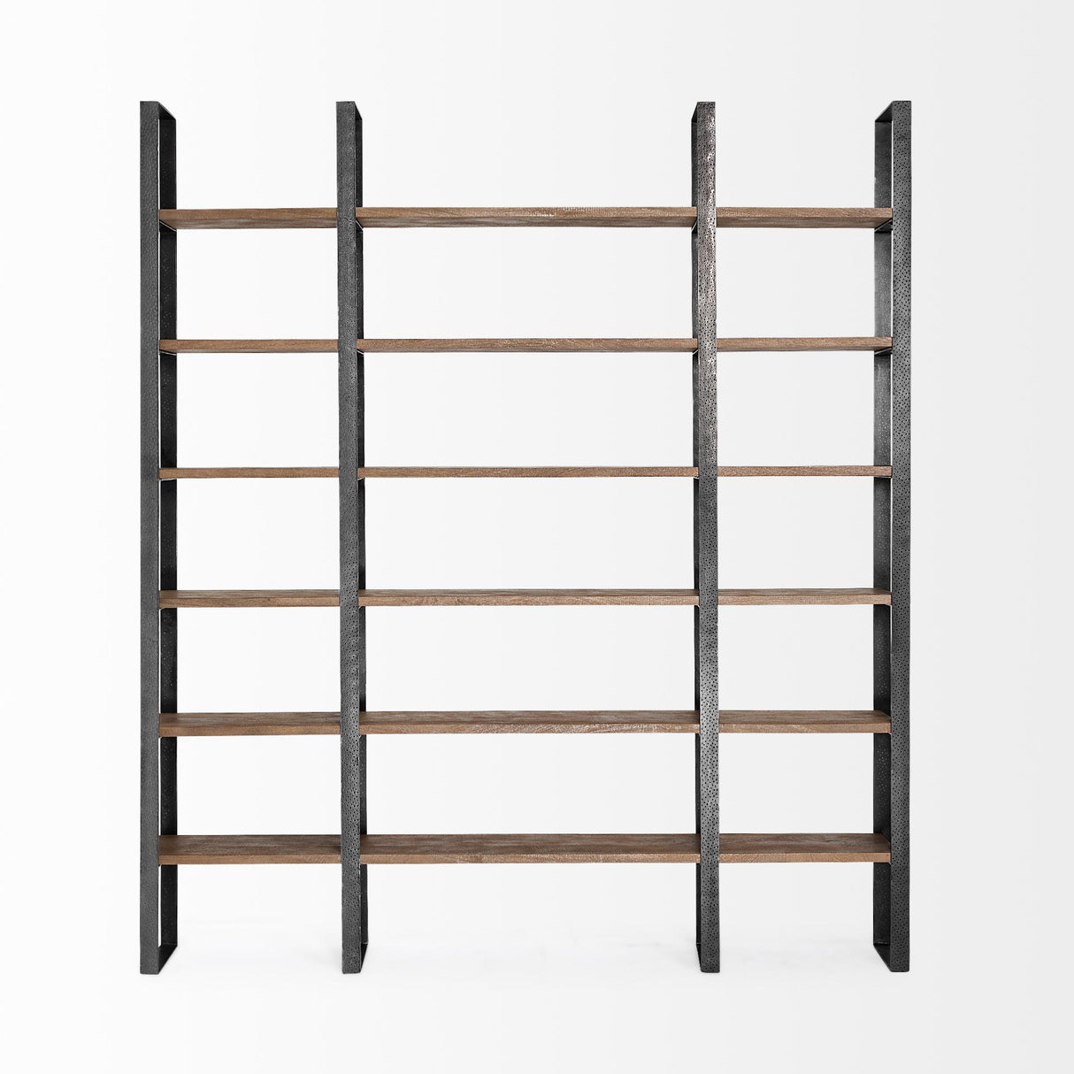 Mercana Taunton II 80L x 10.5W x 90H Dark Brown Wood And Black Iron Six Shelving Unit
