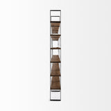 Mercana Taunton II 80L x 10.5W x 90H Dark Brown Wood And Black Iron Six Shelving Unit
