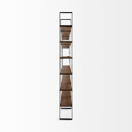 Mercana Taunton II 80L x 10.5W x 90H Dark Brown Wood And Black Iron Six Shelving Unit