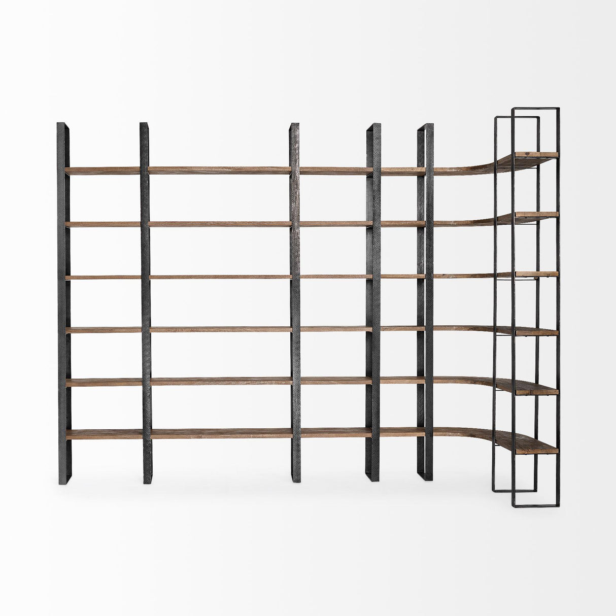 Mercana Taunton II 80L x 10.5W x 90H Dark Brown Wood And Black Iron Six Shelving Unit