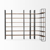Mercana Taunton II 80L x 10.5W x 90H Dark Brown Wood And Black Iron Six Shelving Unit