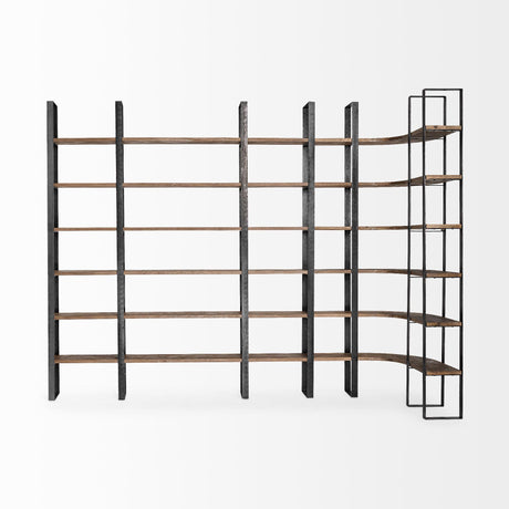 Mercana Taunton II 80L x 10.5W x 90H Dark Brown Wood And Black Iron Six Shelving Unit