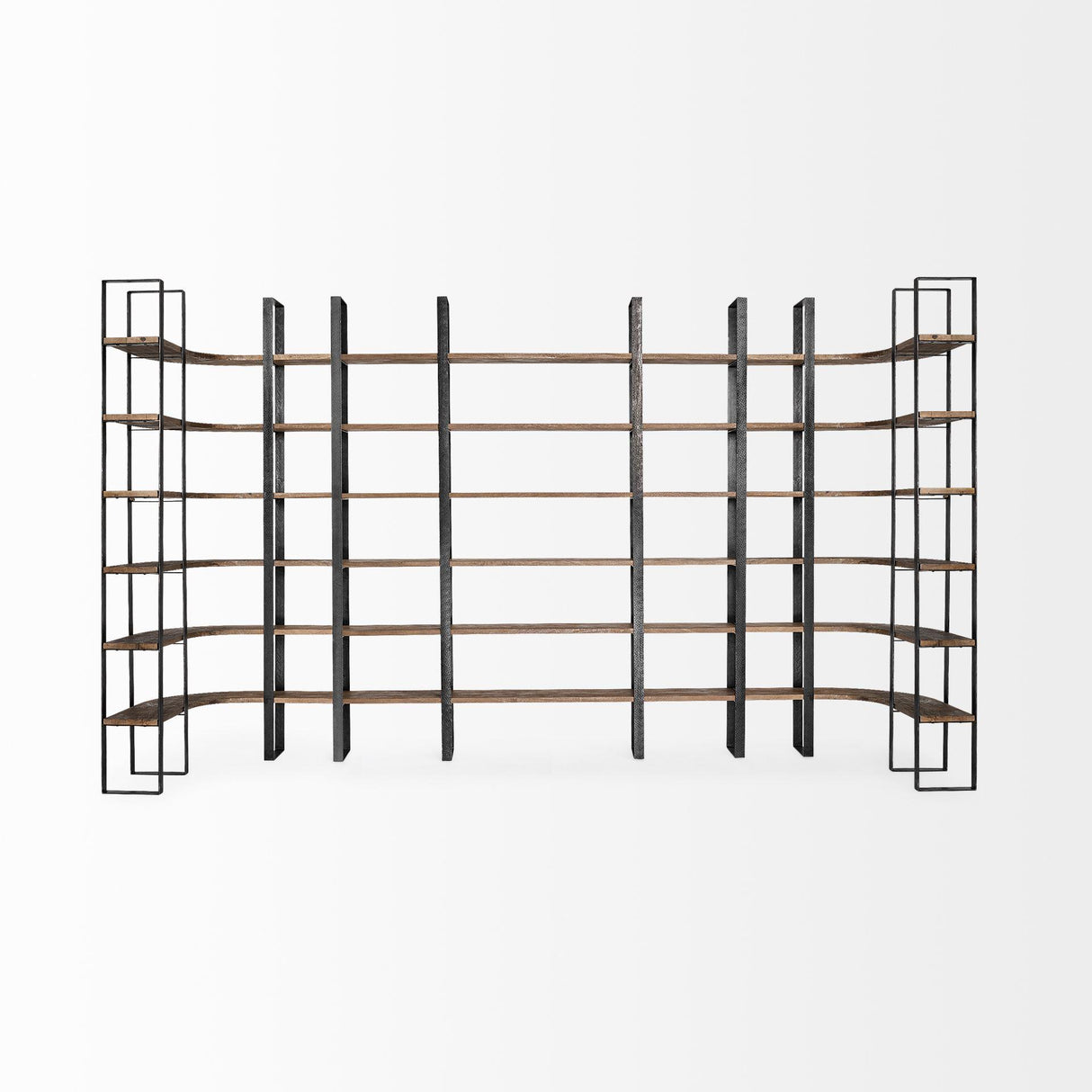 Mercana Taunton II 80L x 10.5W x 90H Dark Brown Wood And Black Iron Six Shelving Unit