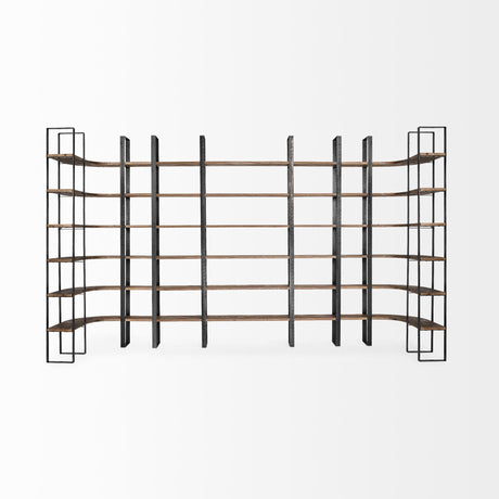 Mercana Taunton II 80L x 10.5W x 90H Dark Brown Wood And Black Iron Six Shelving Unit