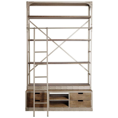 Mercana Brodie VI 57L x 20.5W x 94H Light Brown Wood Nickle Ladder Four Shelf Shelving Unit