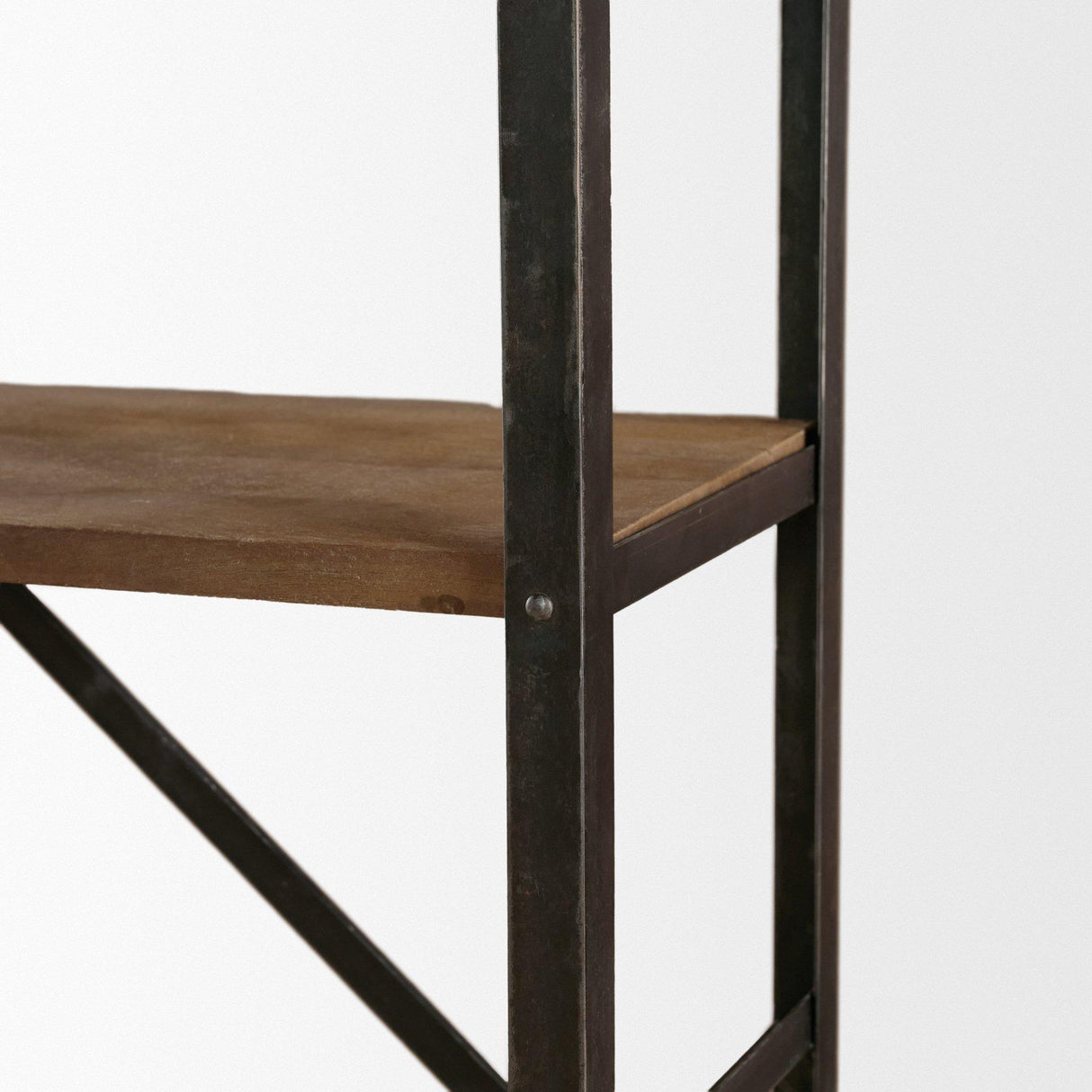 Mercana Brodie VIII 57L x 20.5W x 94H Brown Wood Gun-Metal Ladder Four Shelf Shelving Unit