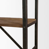 Mercana Brodie VIII 57L x 20.5W x 94H Brown Wood Gun-Metal Ladder Four Shelf Shelving Unit
