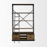 Mercana Brodie VIII 57L x 20.5W x 94H Brown Wood Gun-Metal Ladder Four Shelf Shelving Unit
