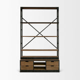 Mercana Brodie VIII 57L x 20.5W x 94H Brown Wood Gun-Metal Ladder Four Shelf Shelving Unit