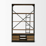 Mercana Brodie VIII 57L x 20.5W x 94H Brown Wood Gun-Metal Ladder Four Shelf Shelving Unit