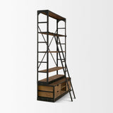 Mercana Brodie VIII 57L x 20.5W x 94H Brown Wood Gun-Metal Ladder Four Shelf Shelving Unit